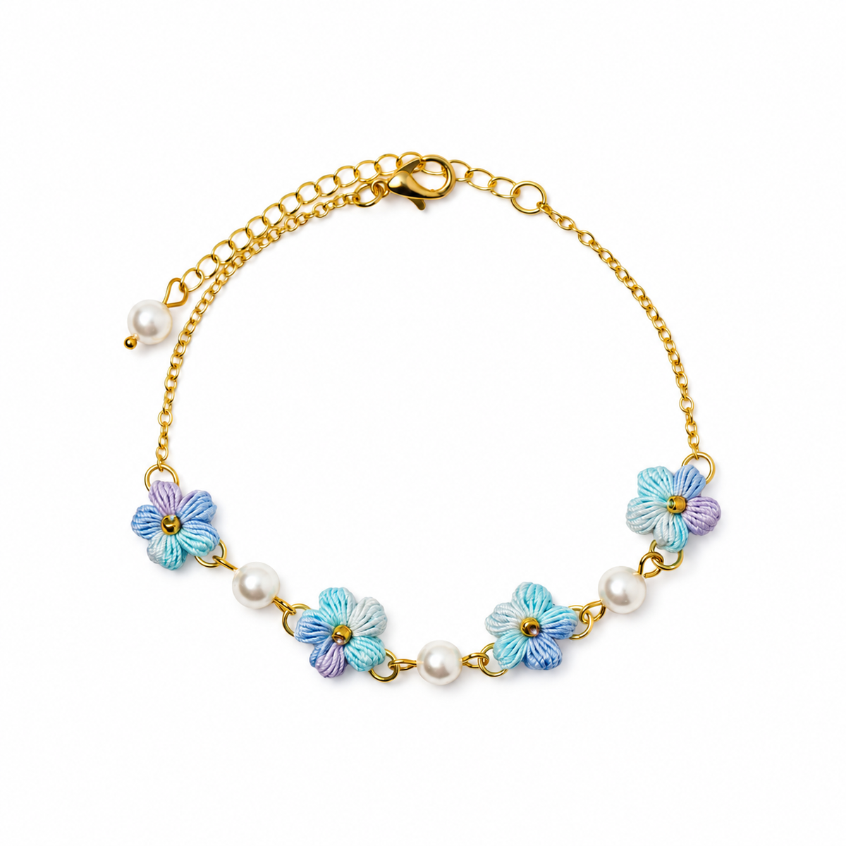 Flower N Pearls - Dainty Crocheted Flower Bracelet