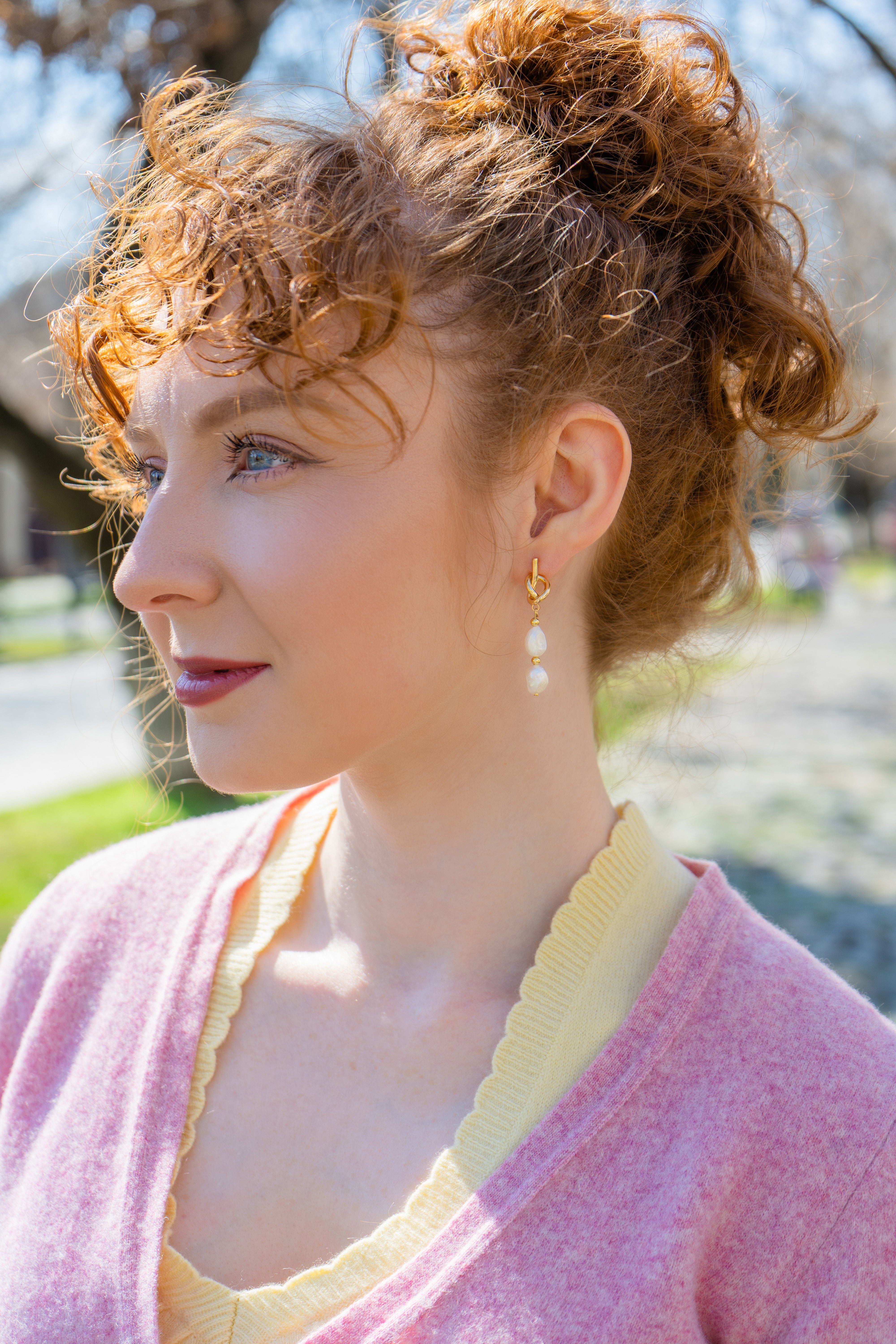 Knotted Stacked Pearl Earrings