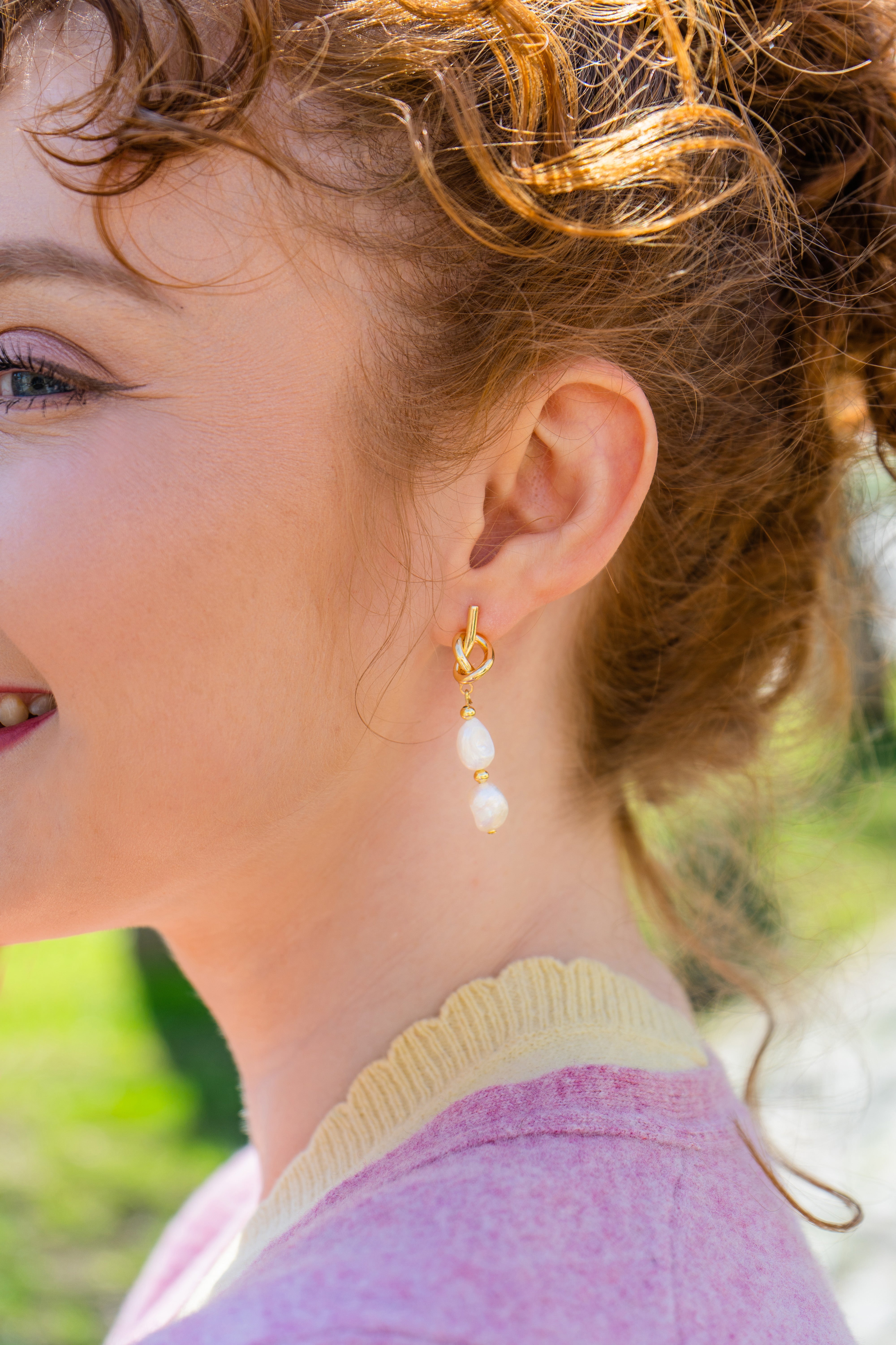 Knotted Stacked Pearl Earrings