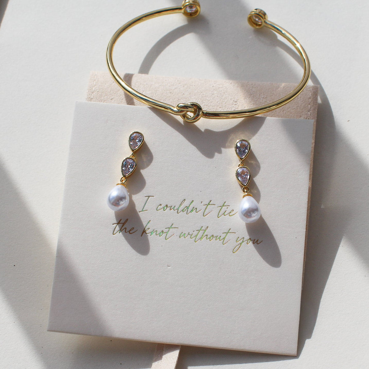 Knot Bangle & Pearl Earrings Set