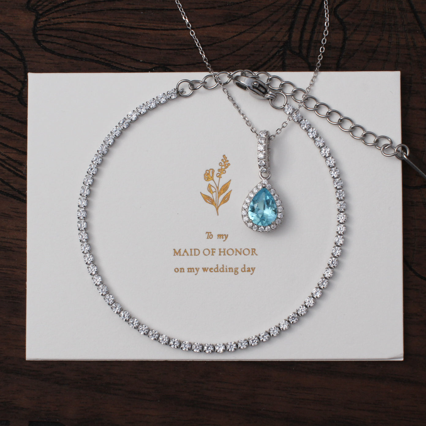 Blue Teardrop - Bracelet & Necklace Set