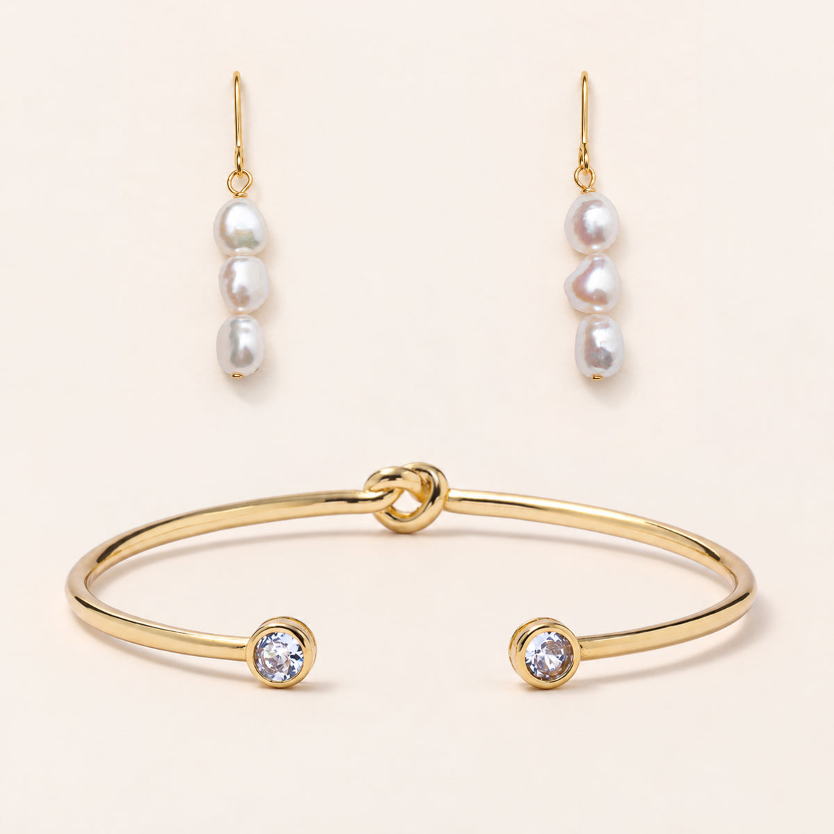 Knot Bangle & Drop Pearl Earrings Set