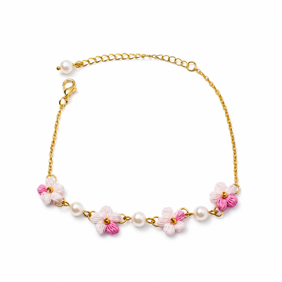 Flower N Pearls - Dainty Crocheted Flower Bracelet