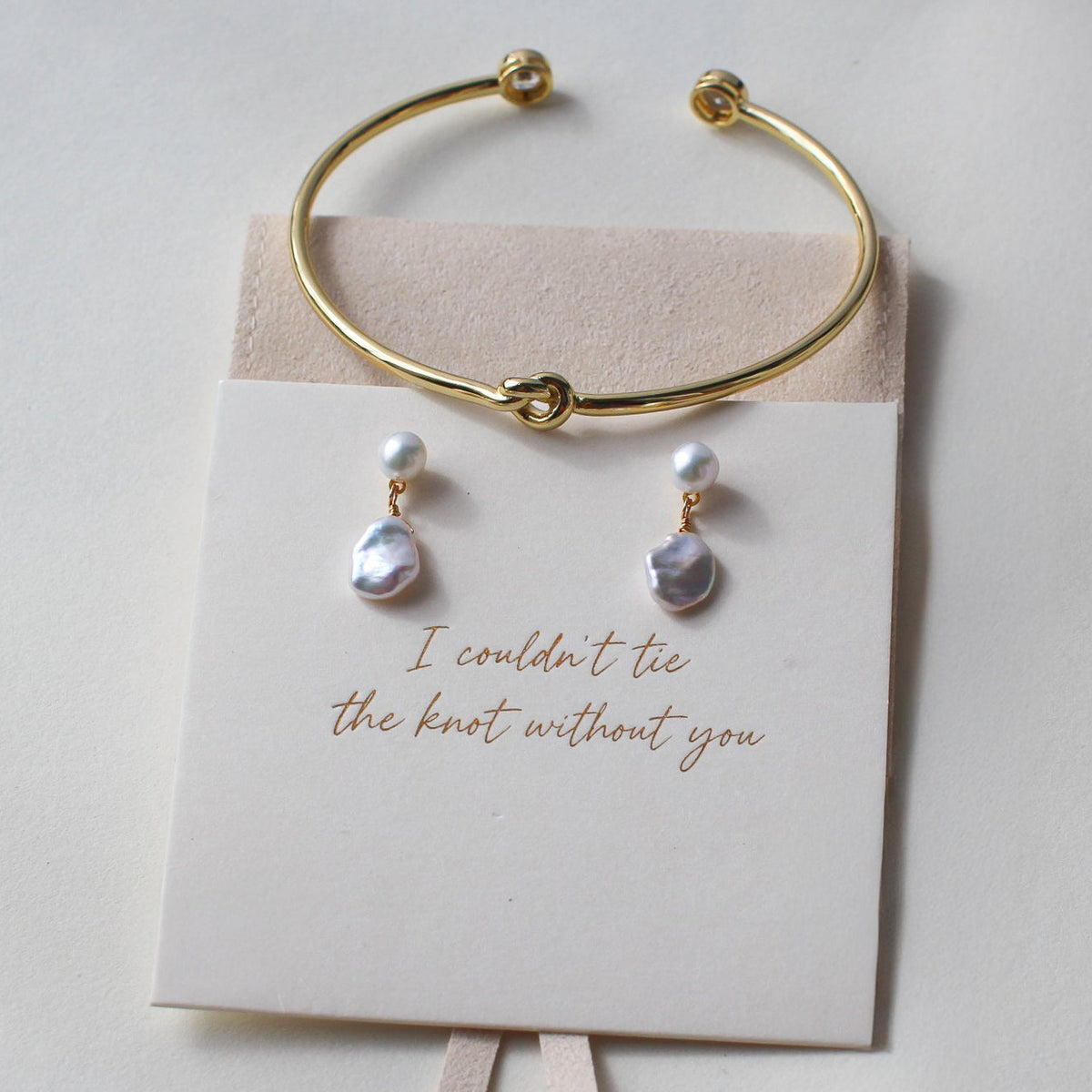 Knot Bangle & Baroque Pearl Earrings Set