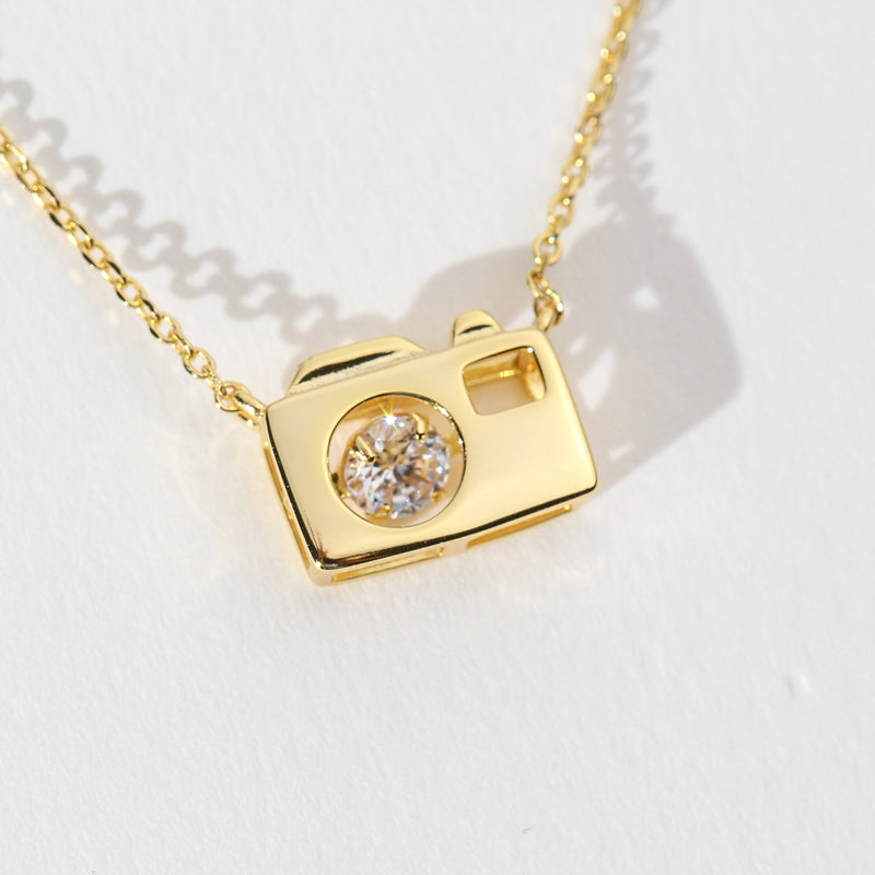 Moissanite  Camera - Sterling Necklace