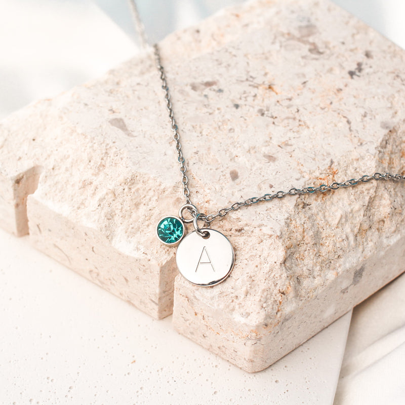 AC Initialized Necklace with Gemstone