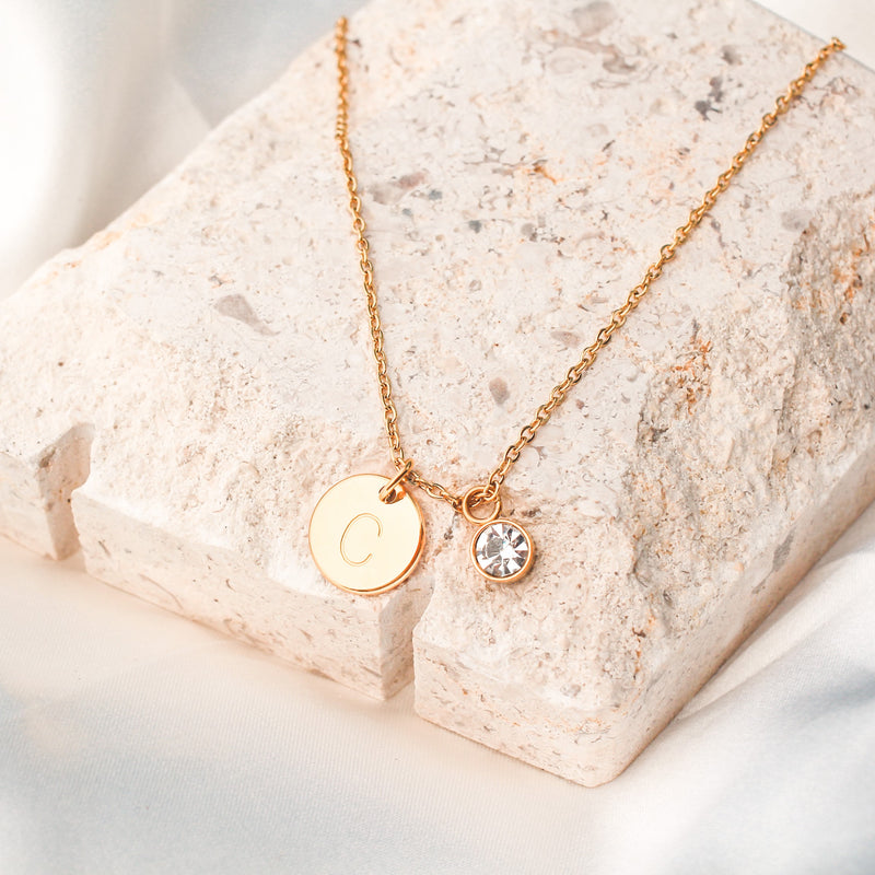 AC Initialized Necklace with Gemstone