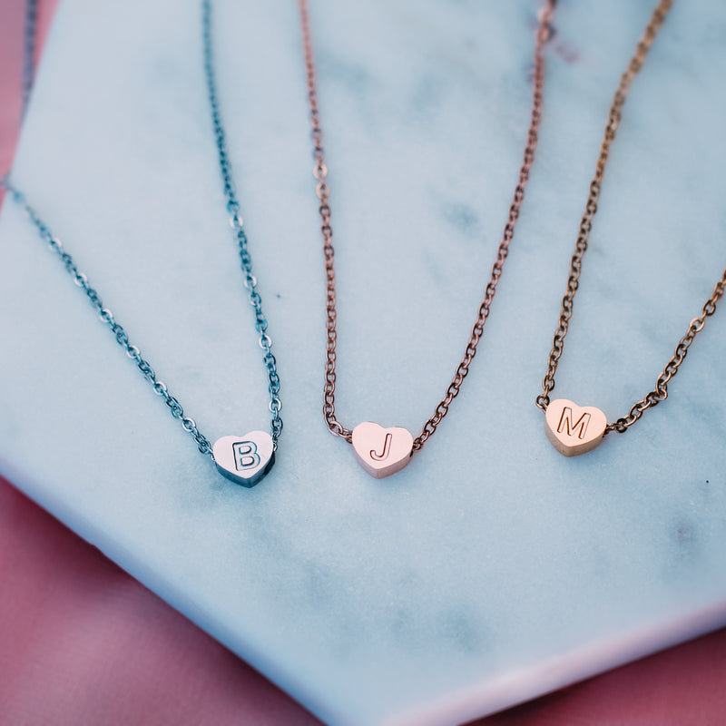 Dainty Flower Girl Initial Heart Necklace